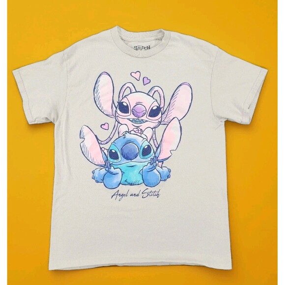 Disney Shirt Men's Large Gray Angel And Stitch Graphic Tee Short Sleeve Cr70 New - Picture 1 of 5